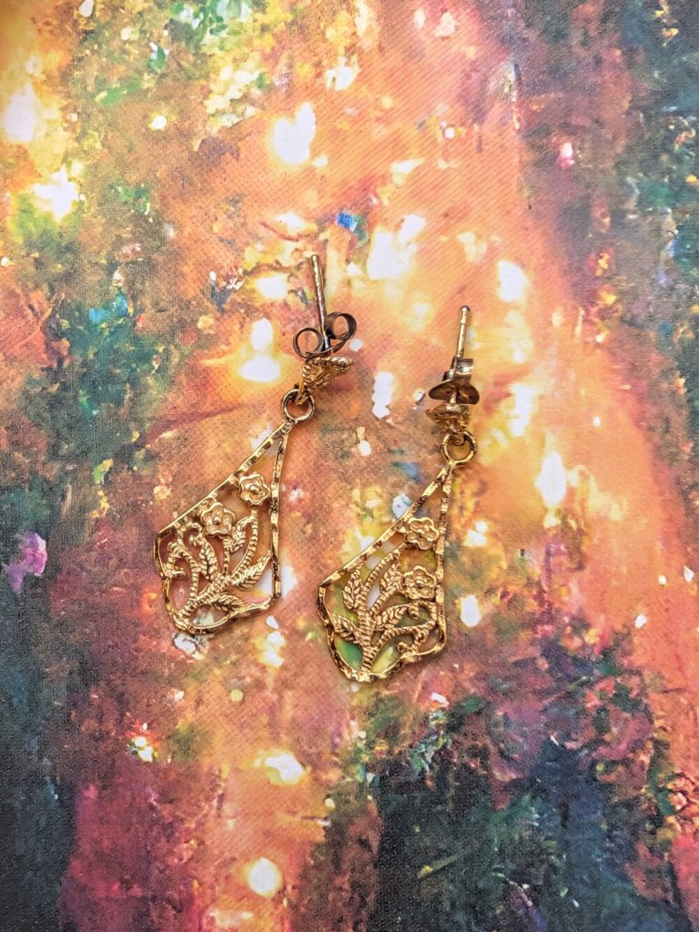 Vintage Art Nouveau Style Sterling Silver Delicate Floral Earrings